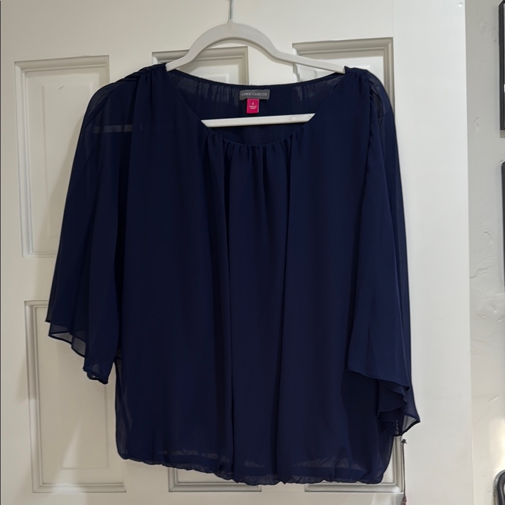 Vince Camino Chiffon Navy Blue Women's Top